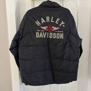 Harley Davidson Motorcycle Reversible Winter Jacket Coat Black Green Mens Medium